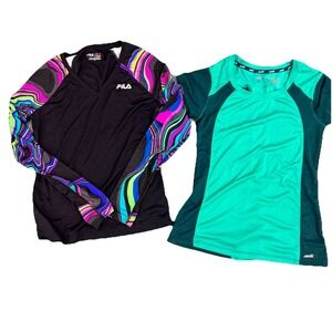 Lot Of 2 Athletic Tops Puma Long‎ Sleeve Black Avia Short Sleeve Green Small